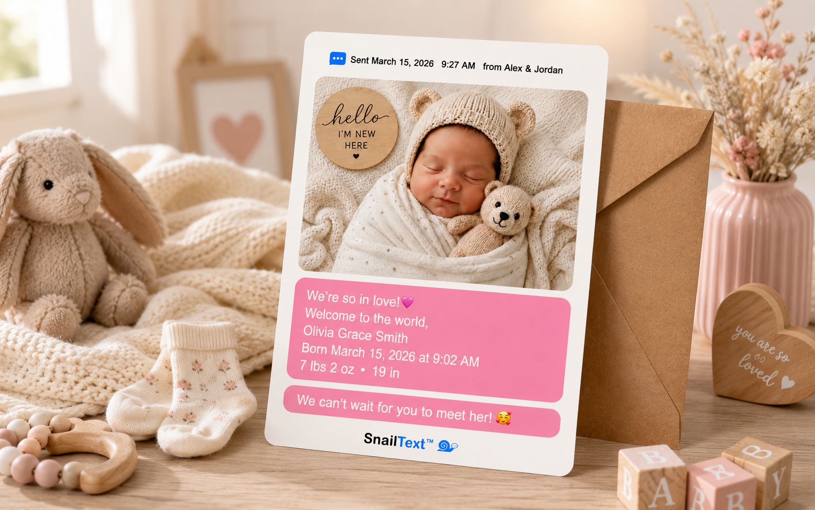 New baby SnailText keepsake example